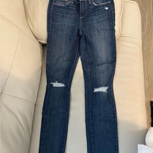 PAIGE Dark Blue Skinny Jeans with Distressed Knees